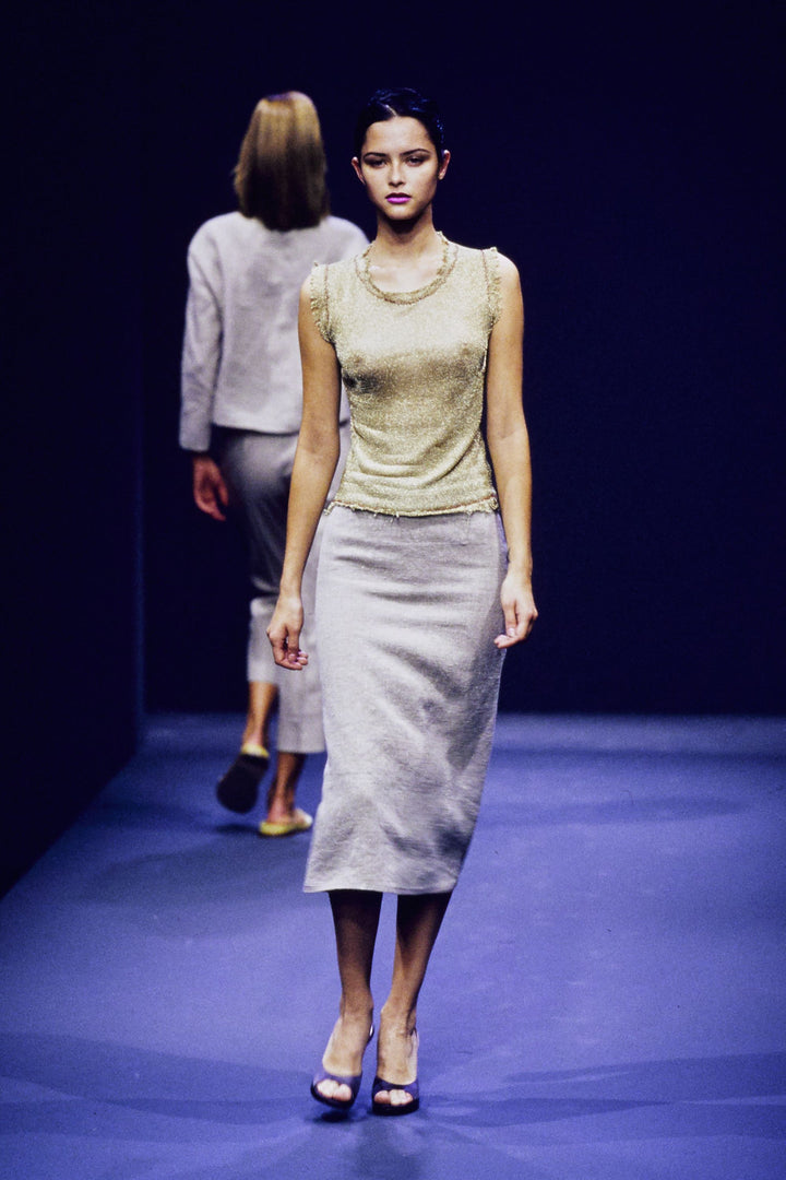 (rare) prada spring 1998 grey linen maxi skirt
