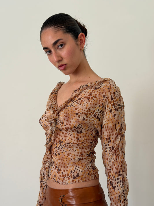 prada spring 2000 polka dot sheer ruffle top