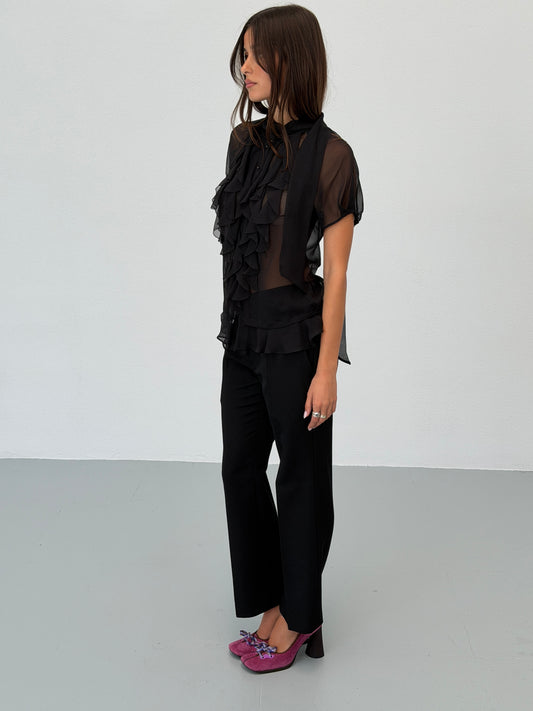 paola frani 2000s silk sheer ruffle blouse