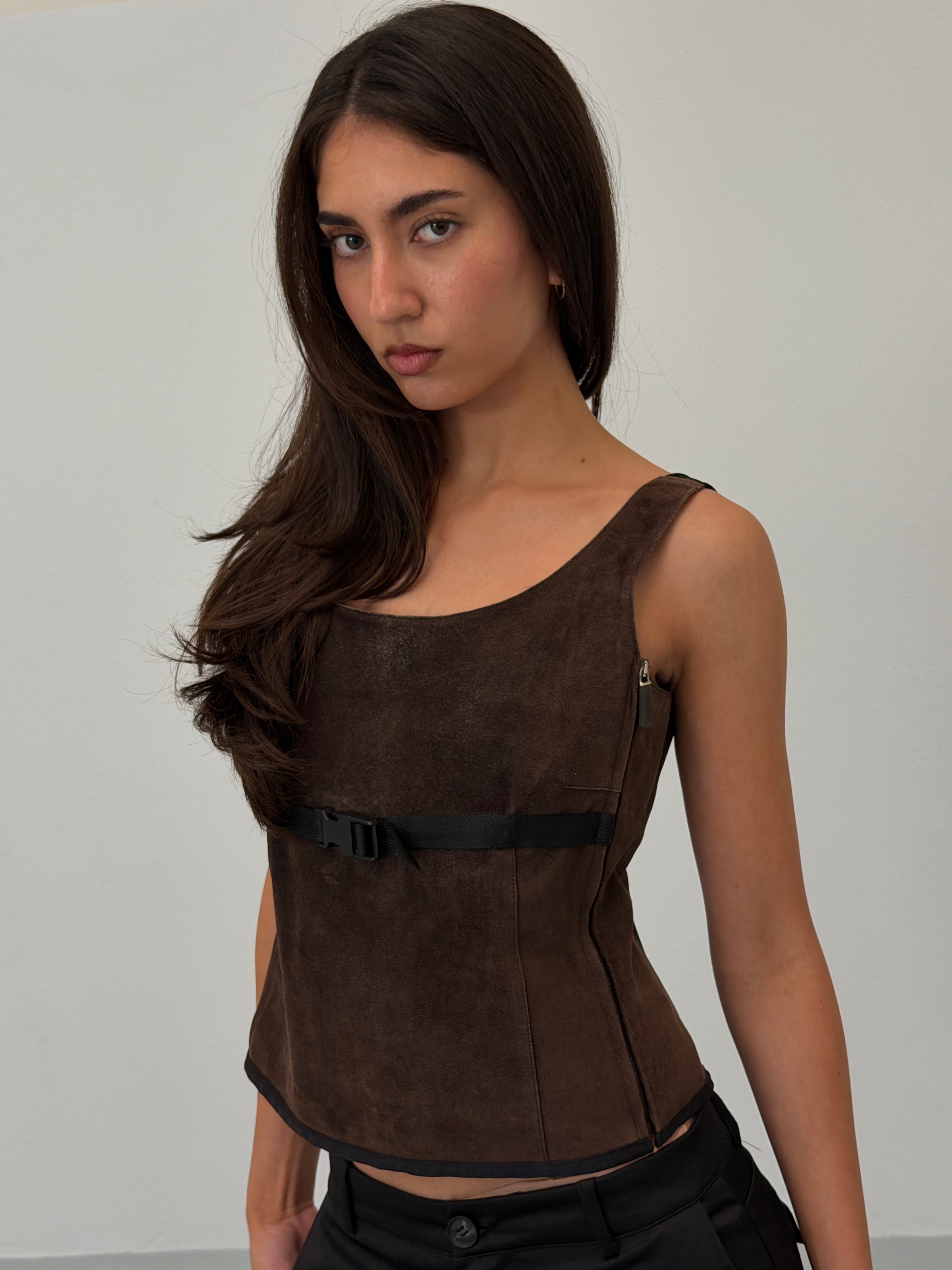 トップス 1999s Miu Miu gimmick Vest size44 rare) miu miu spring 1999 suede vest – shy