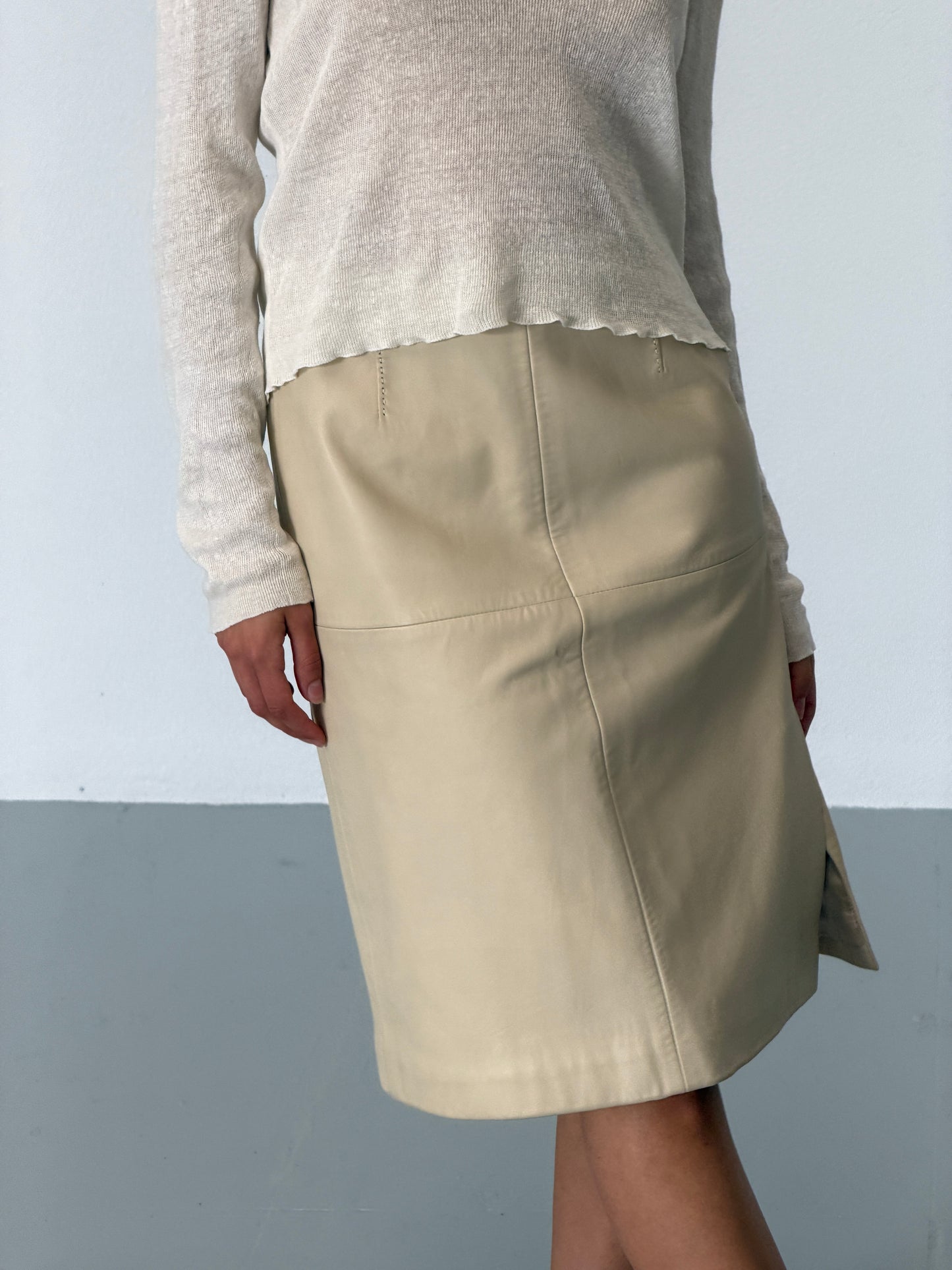 harrods 1990s lamb leather midi skirt