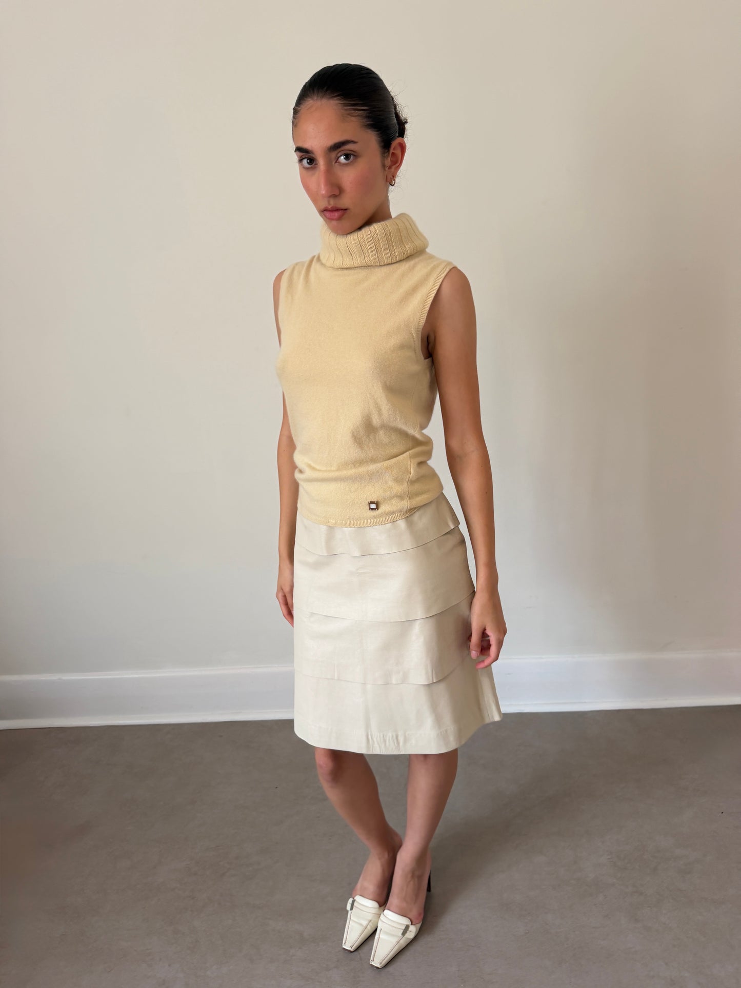balmain 90s leather gathered skirt