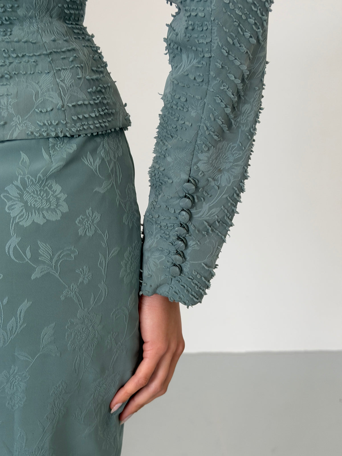 (archival) john galliano spring 1999 runway blue jacquard skirt suit
