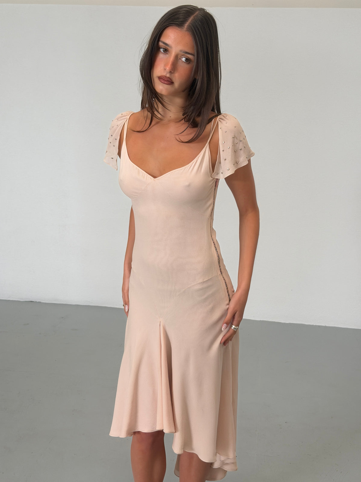 (rare) chloé spring 2001 pale pink studded silk dress