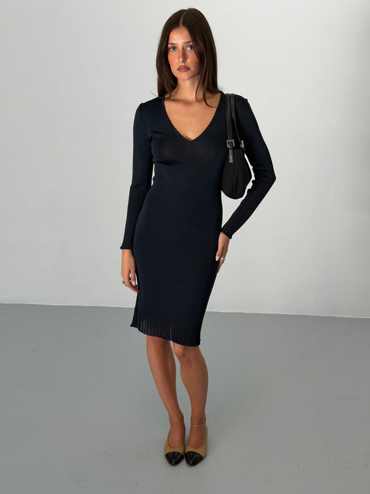 (rare) gianni versace couture 1990s navy knit long sleeve dress