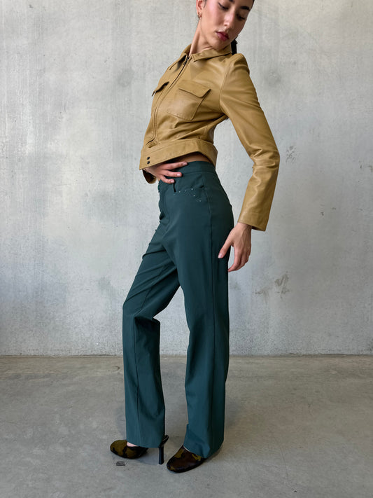 vintage green embellished trousers