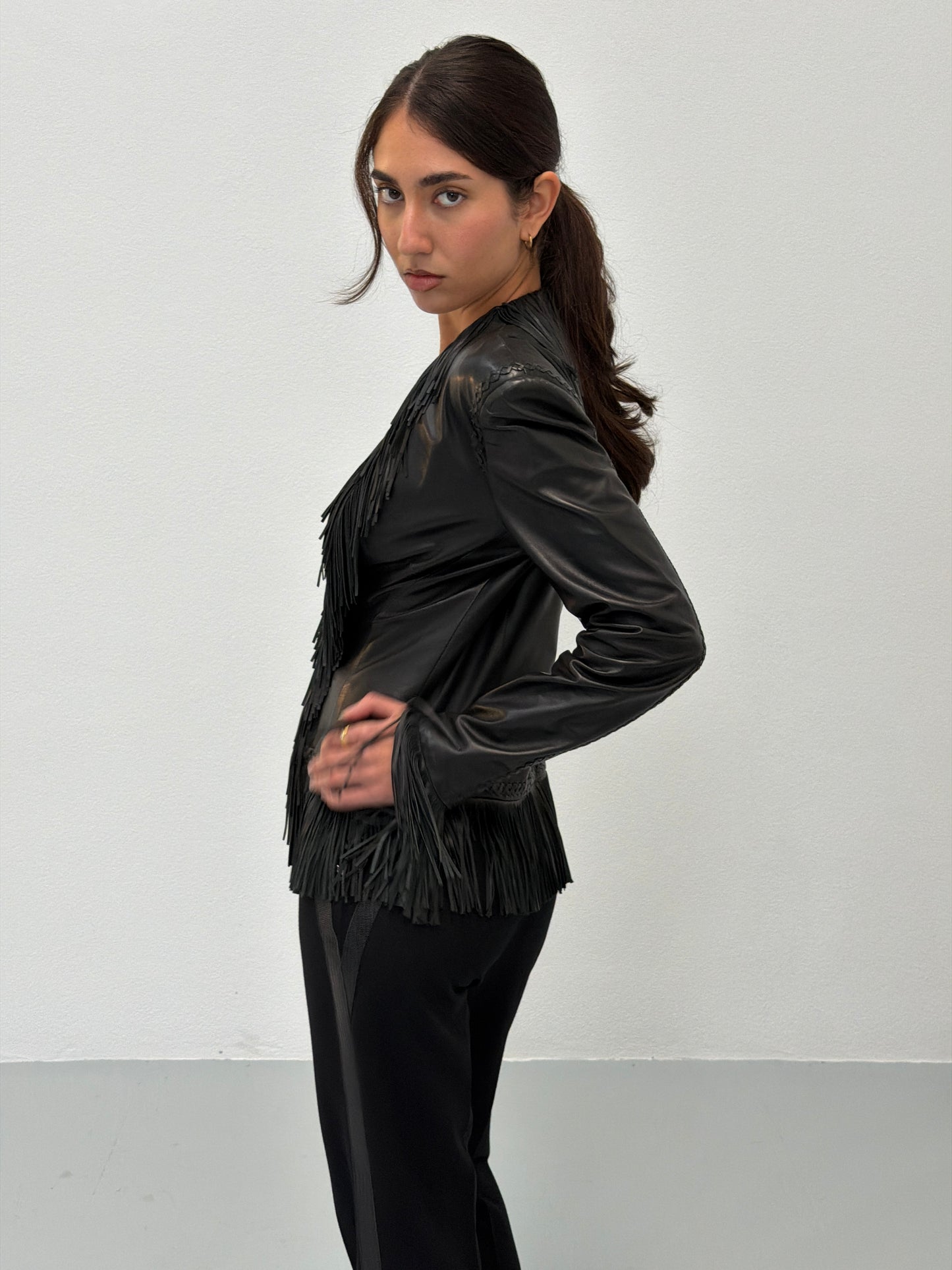 (reserved) gianni versace spring summer 2002 leather fringe jacket