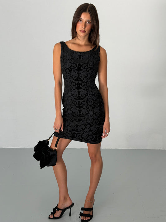 katharine hamnett 1980s black velvet burnout dress
