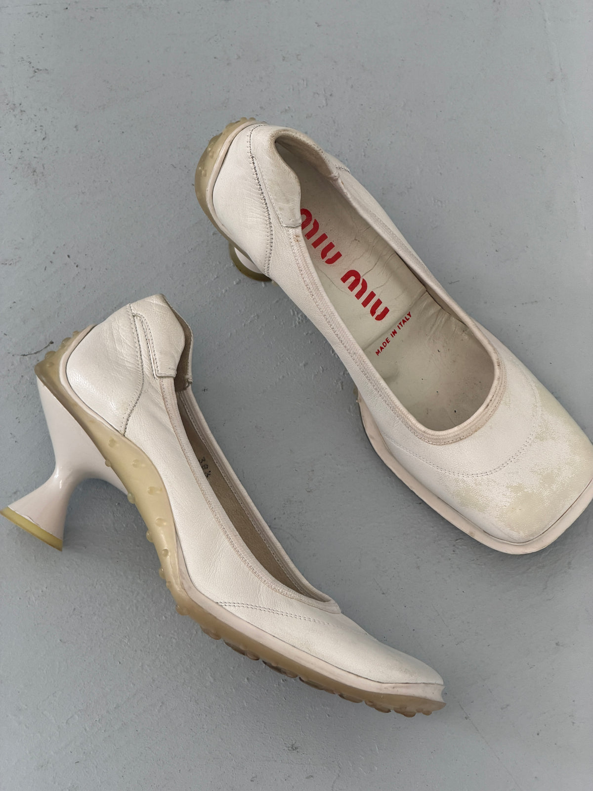 miu miu spring 1999 white leather square toe heels
