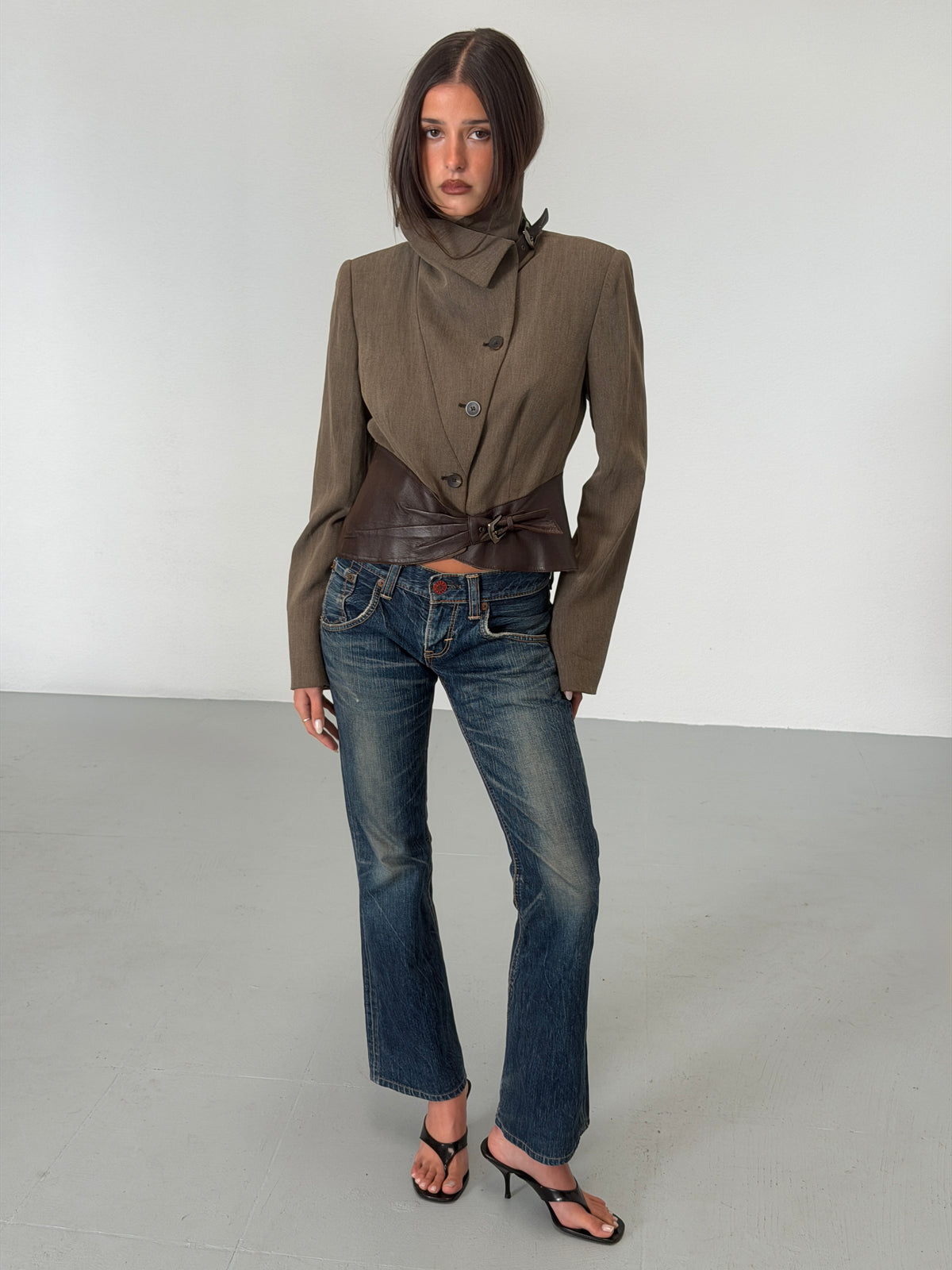 armani collezioni fall 2003 brown wool blend buckle jacket