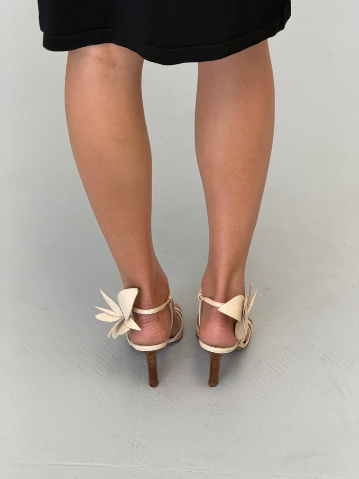 celine white leather floral heel sandals