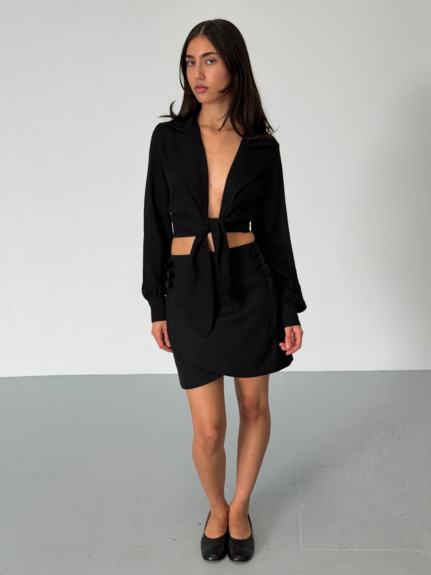katharine hammett 1980s black wrap blouse