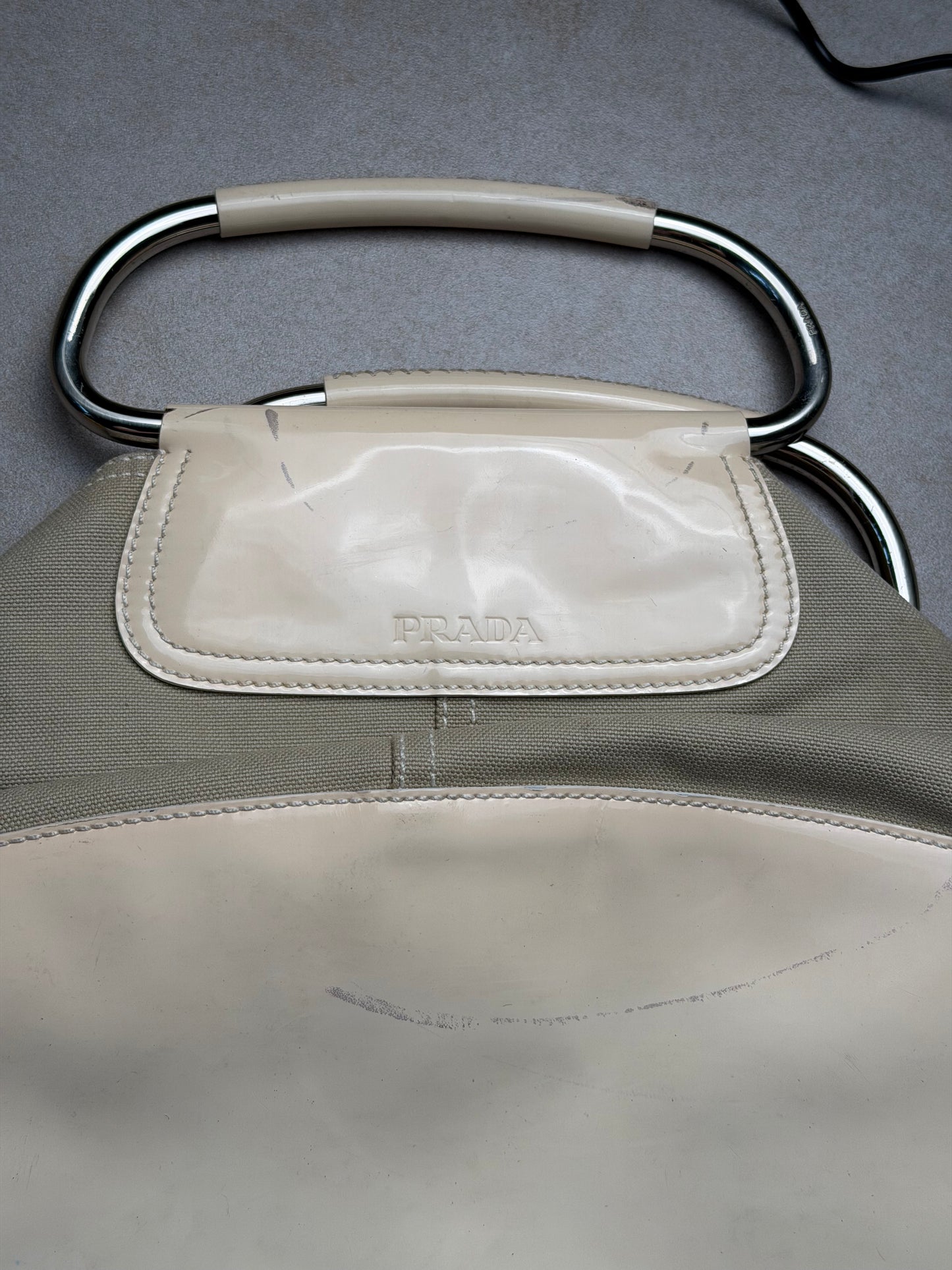 (rare) prada ss 2003 metal handle bag