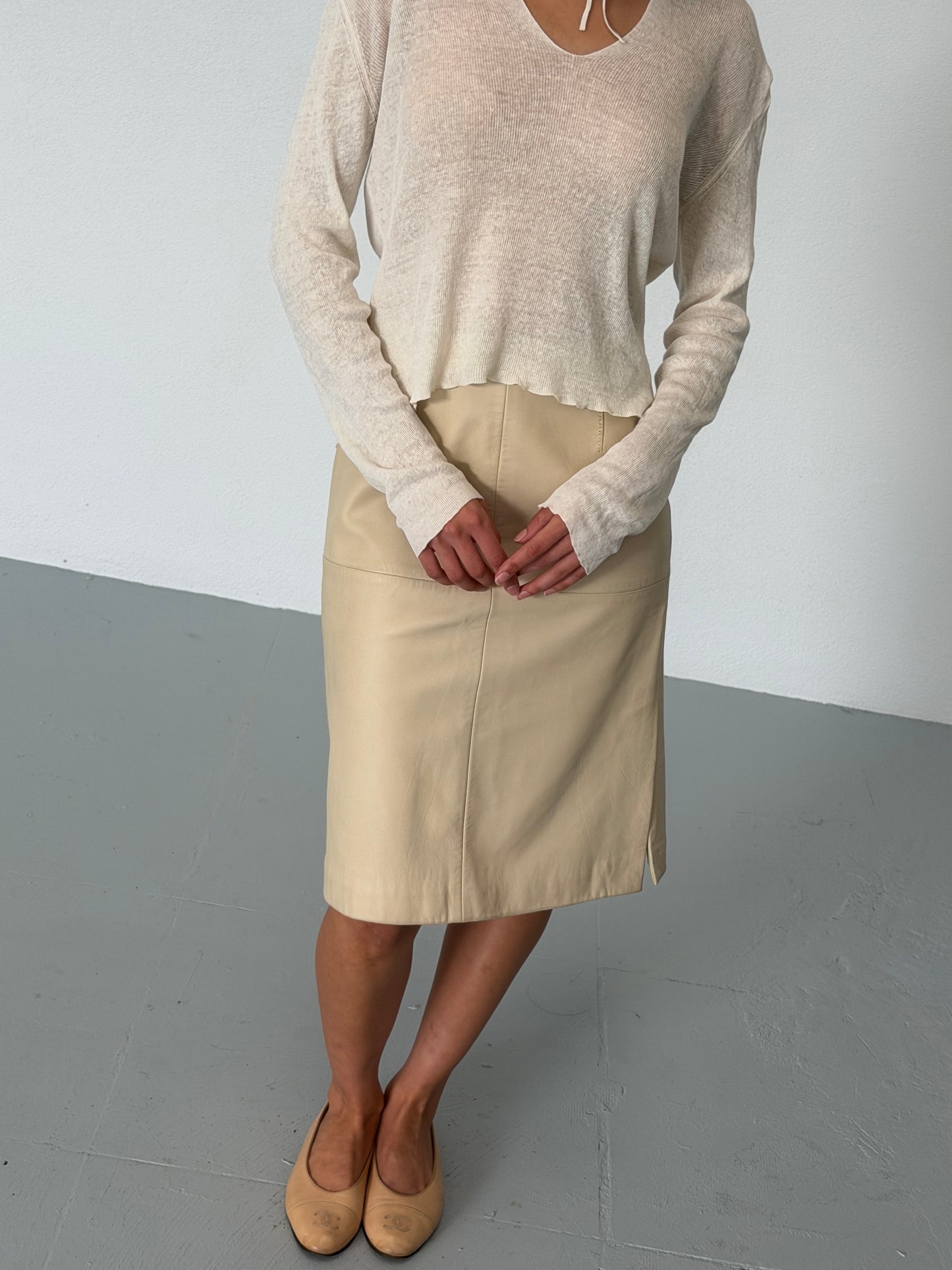 harrods 1990s lamb leather midi skirt