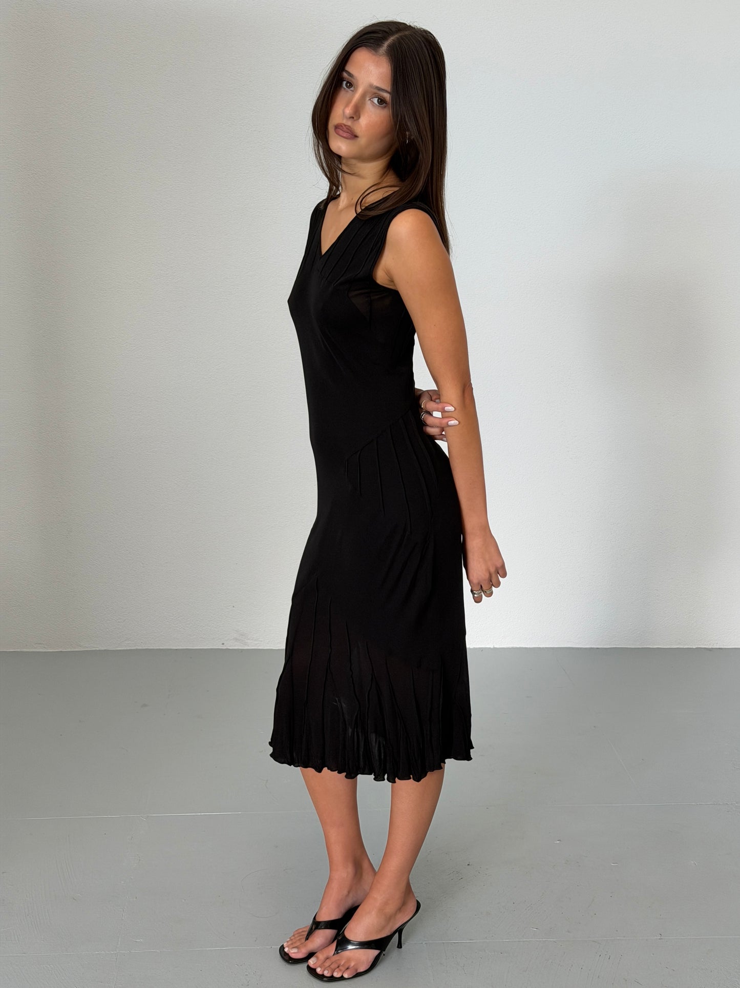 yves saint laurent spring summer 2003 black midi dress