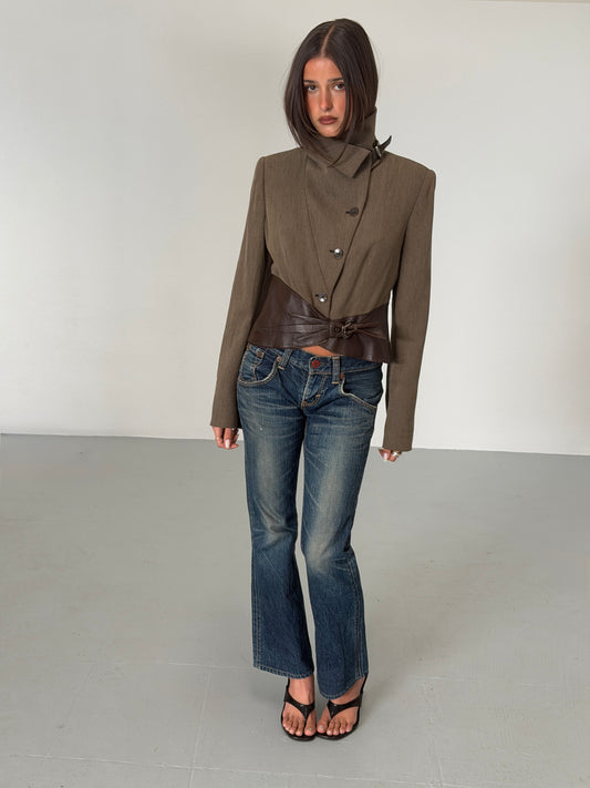 armani collezioni fall 2003 brown wool blend buckle jacket