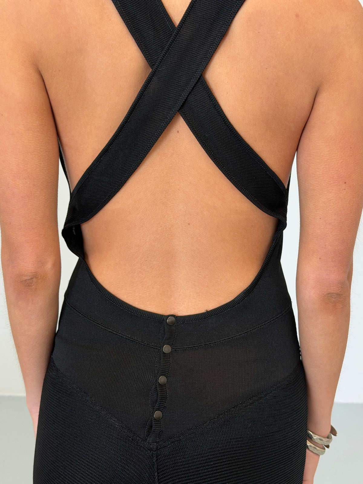 (reserved) alaïa spring 1986 black sheer panel criss-cross dress