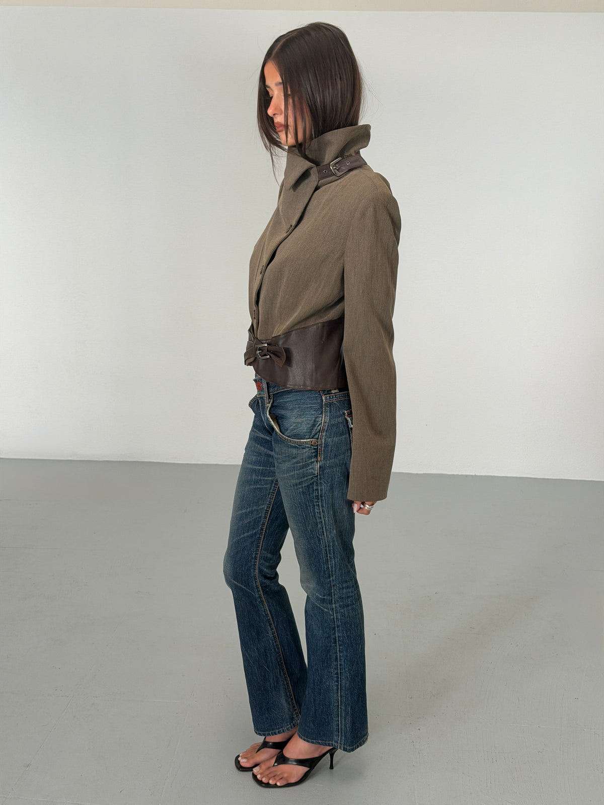 armani collezioni fall 2003 brown wool blend buckle jacket