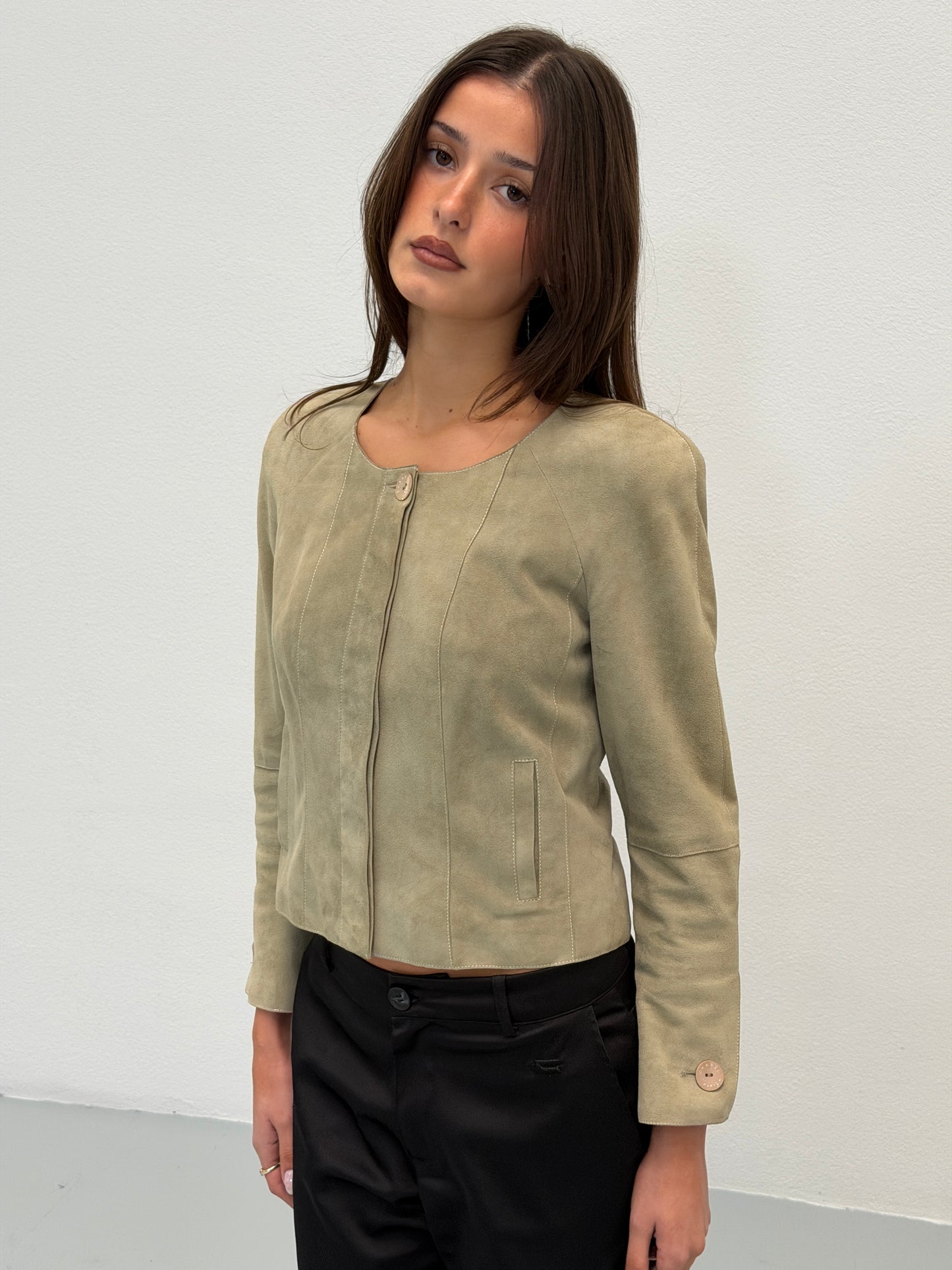(rare) chanel cruise 2003 pale green suede jacket