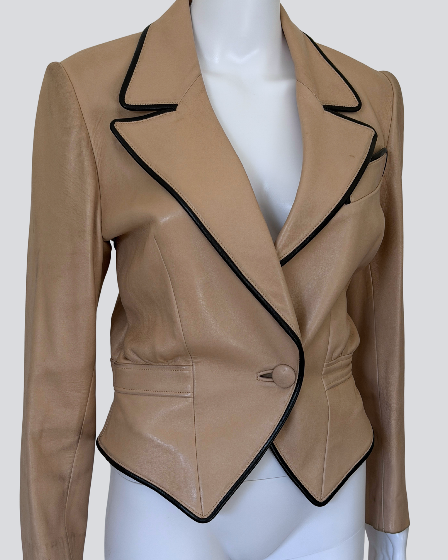 (reserved) maren taylor x stassi - 90s jitrois beige leather jacket