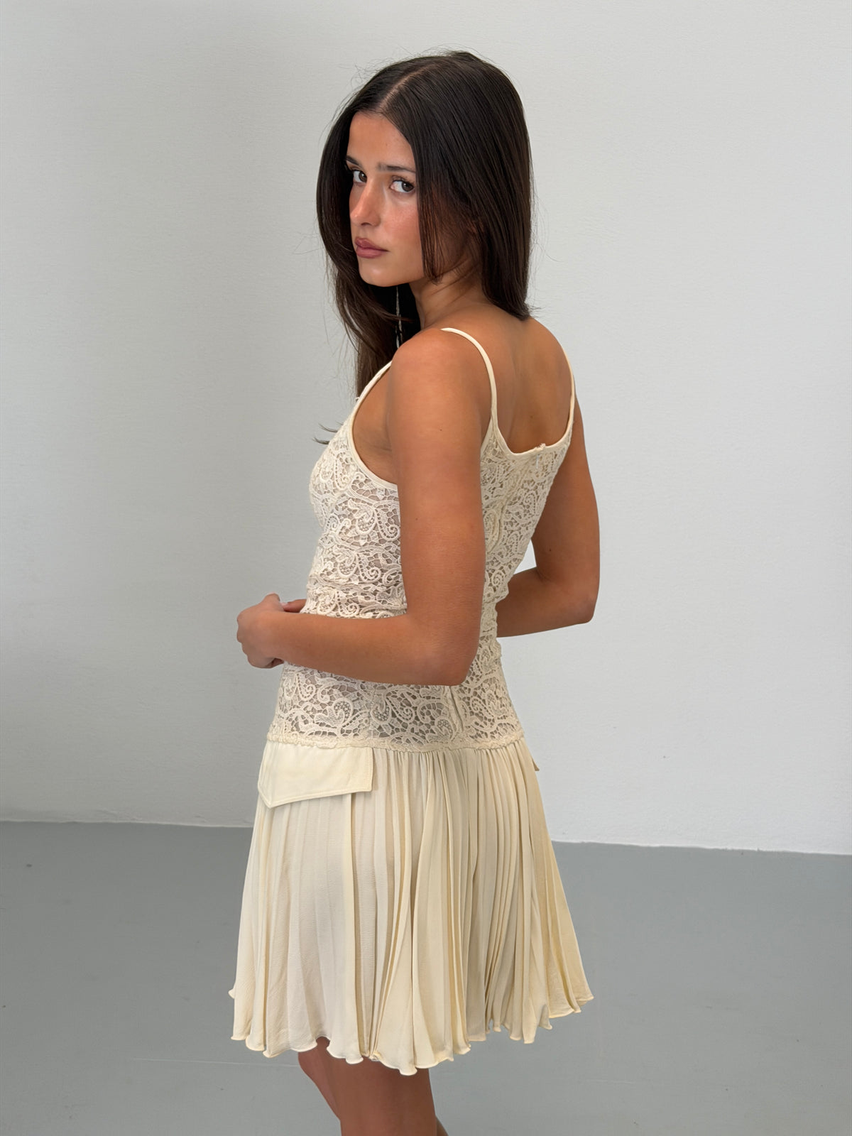 (archival) gianni versace couture spring 1994 ivory lace panel camisole dress