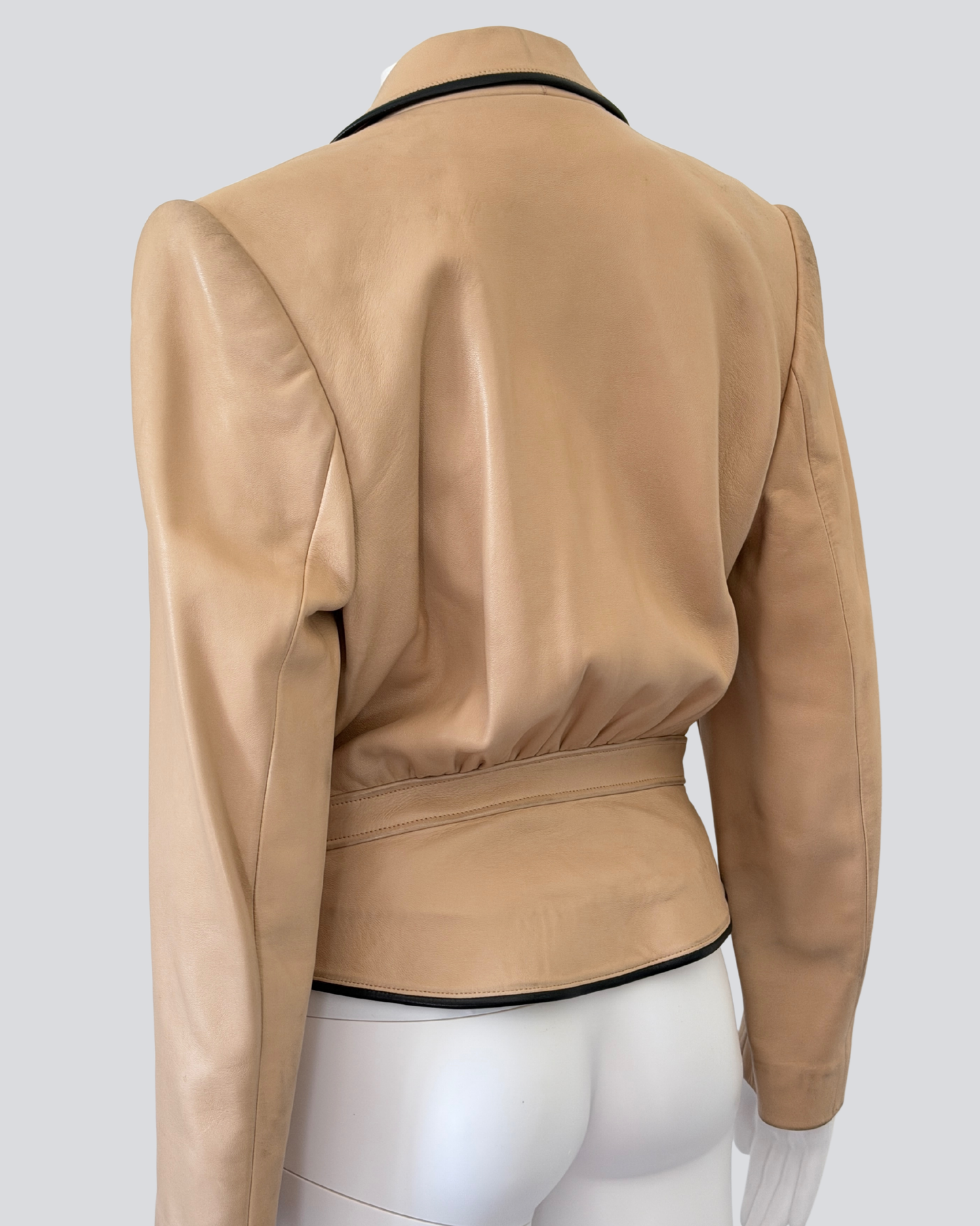 (reserved) maren taylor x stassi - 90s jitrois beige leather jacket