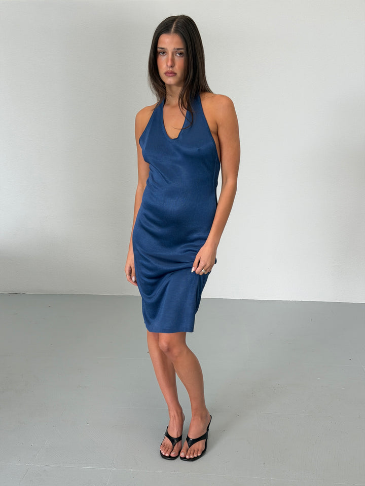 alaïa spring 1986 blue backless halter dress
