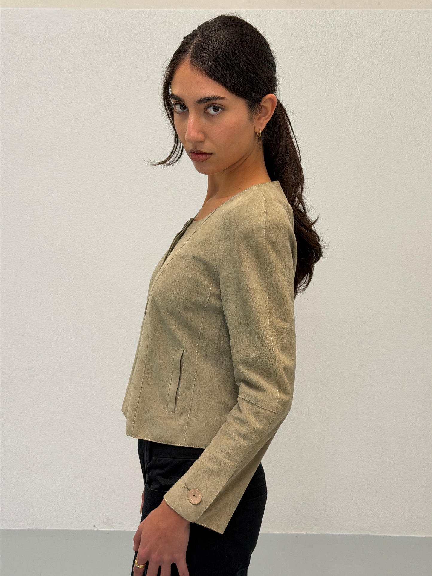 (rare) chanel cruise 2003 pale green suede jacket