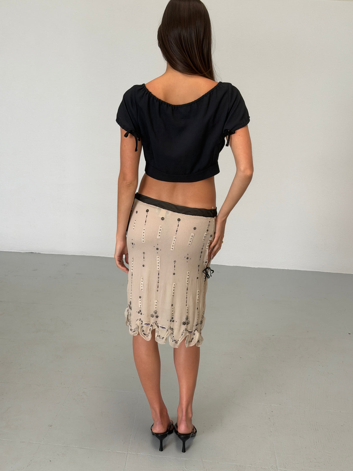 (reserved) prada spring 2000 ivory beaded silk chiffon skirt