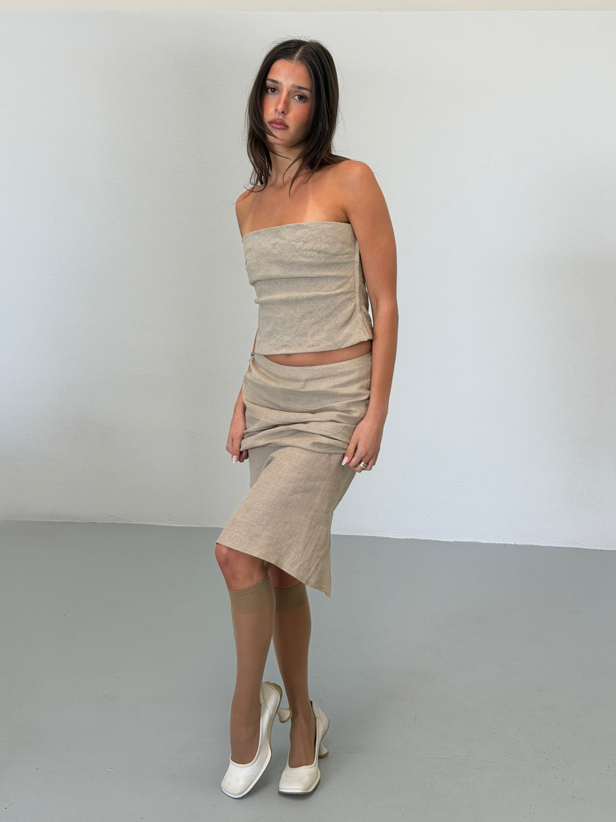 (rare) prada spring 1998 grey linen maxi skirt