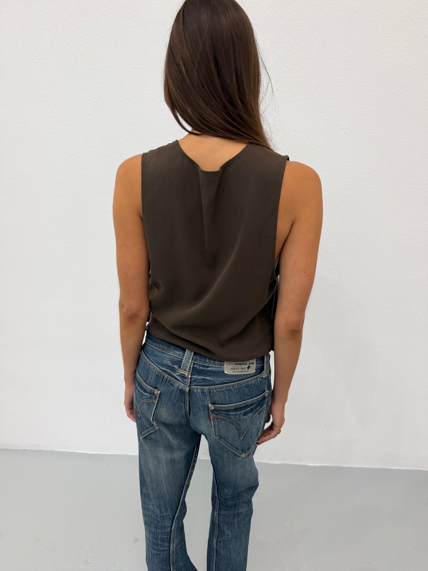 emporio armani 1990s brown draped blouse