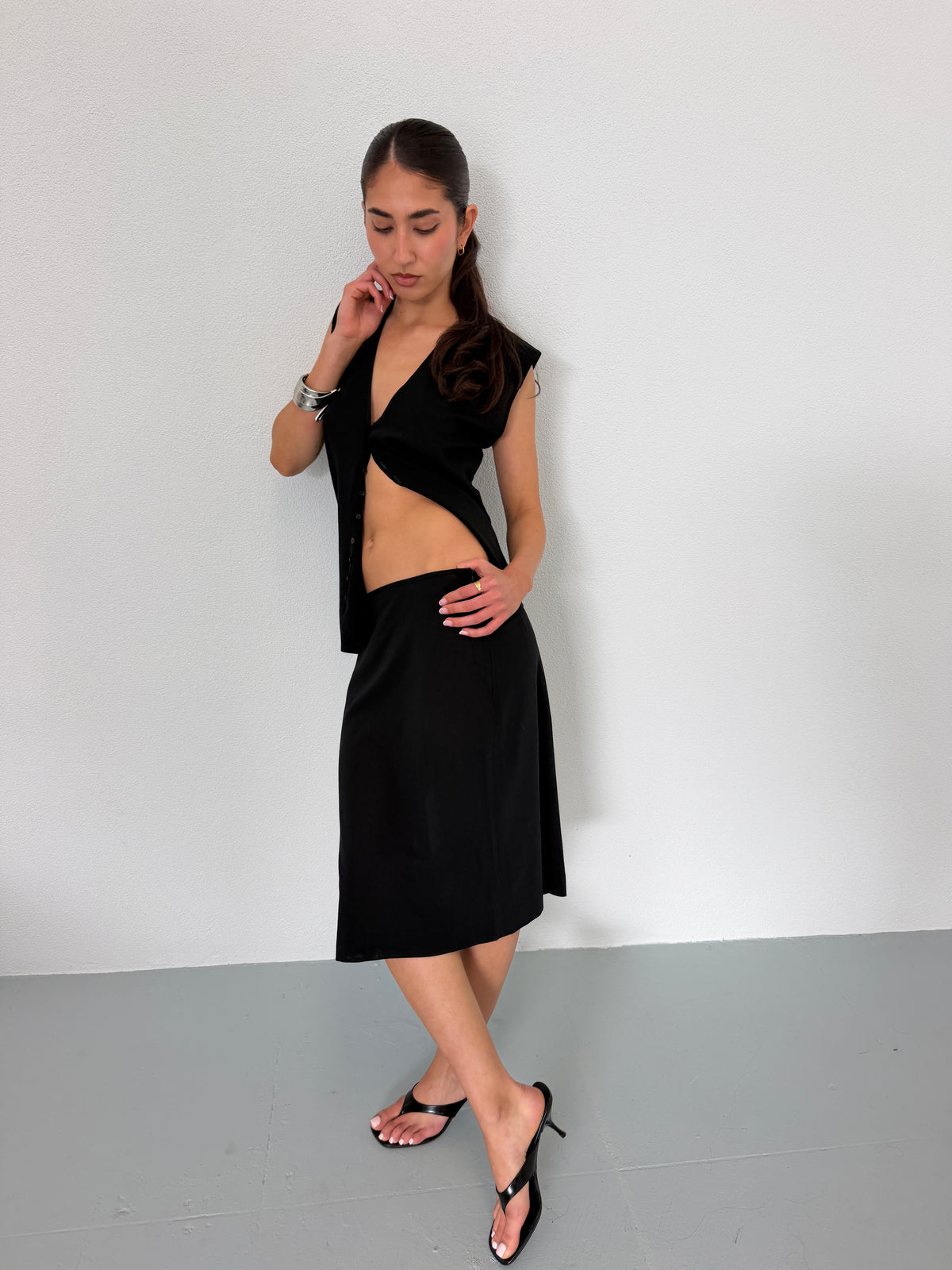 jil sander 1990s black sleeveless skirt set