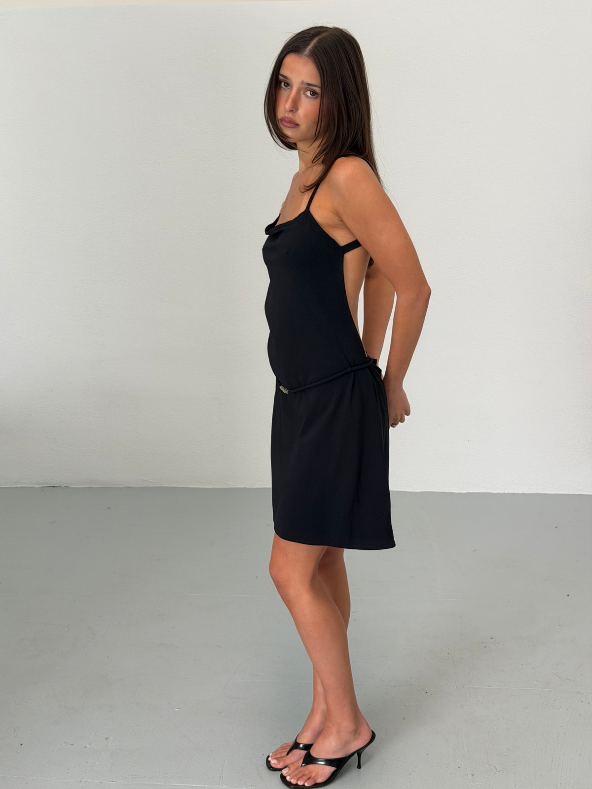 fendi spring 2001 black logo hardware mini dress
