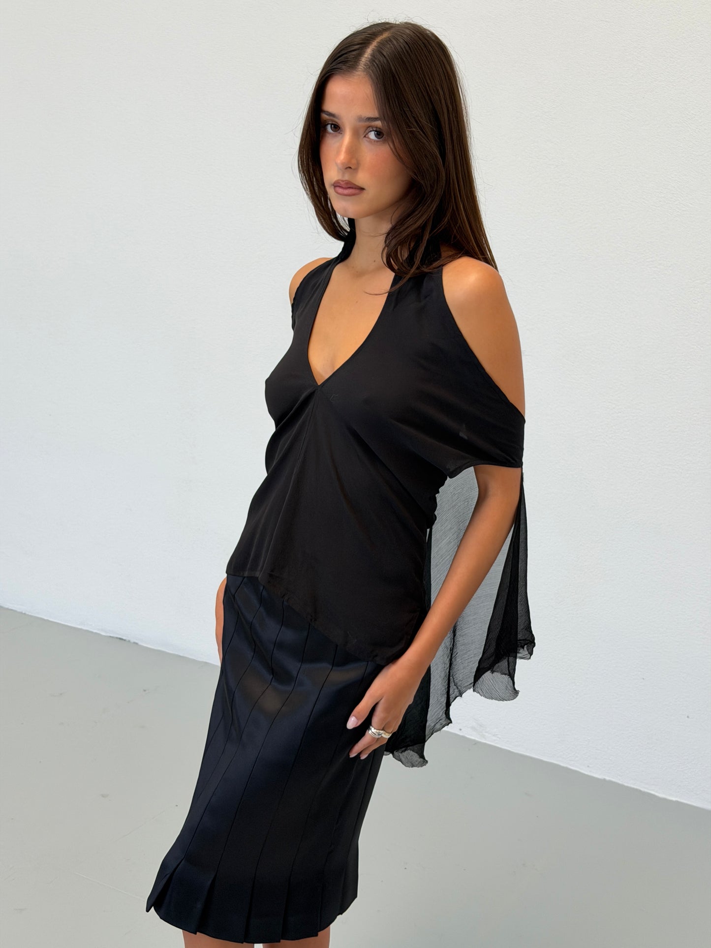 veronique branquinho 1990s black silk layered top