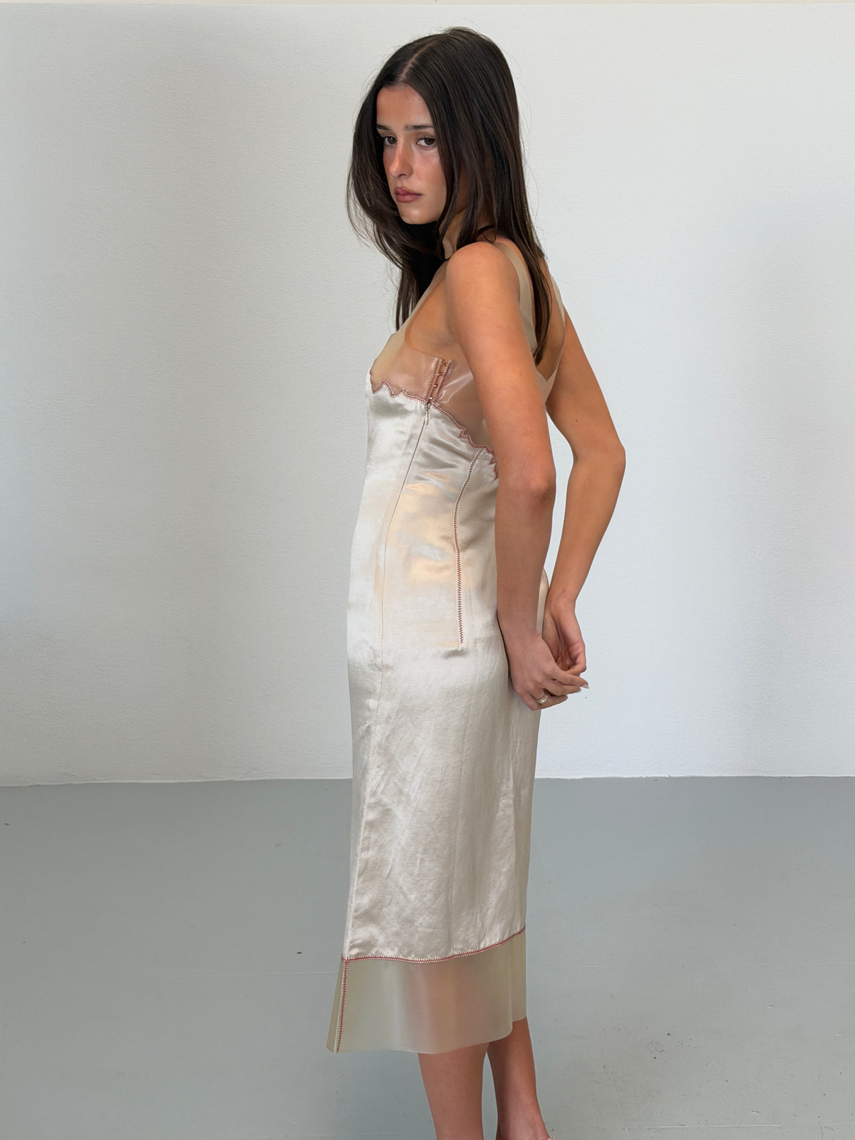 (rare) prada spring summer 1998 runway silk latex midi dress