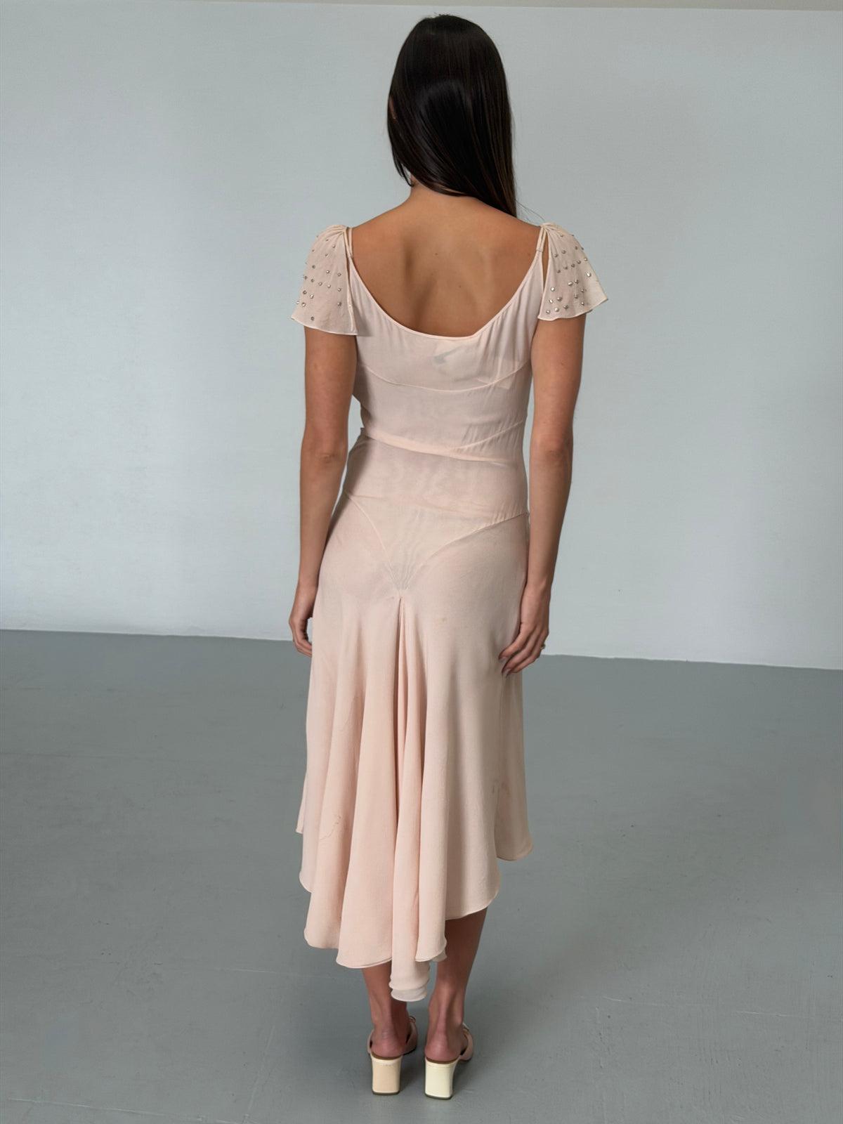 (rare) chloé spring 2001 pale pink studded silk dress