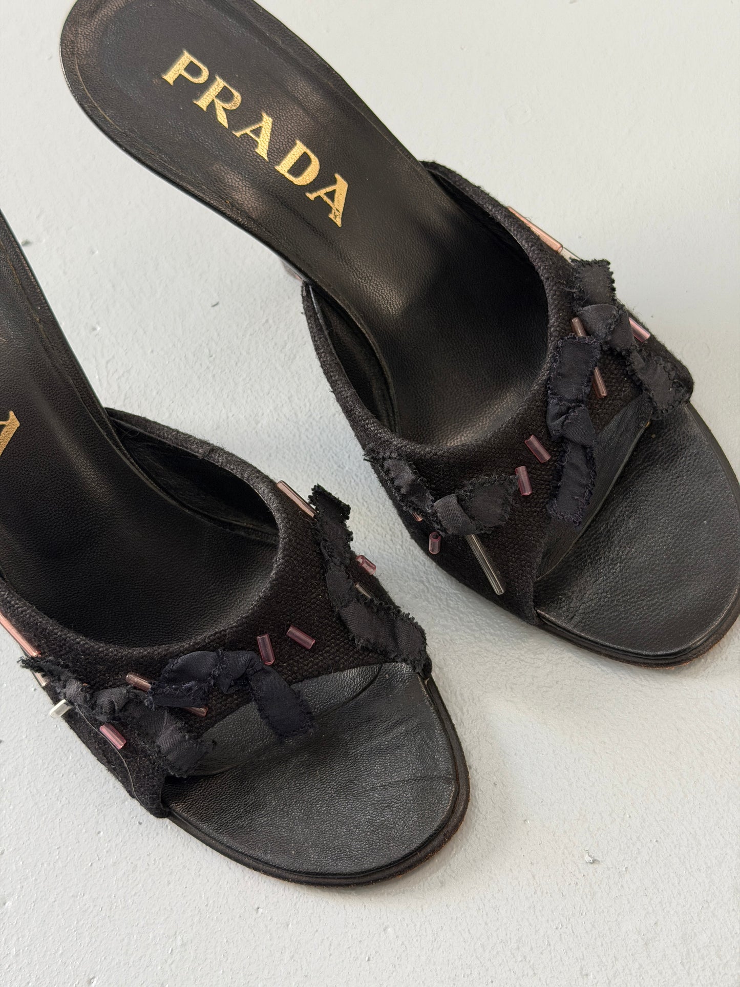 prada fall 1998 black beaded mules