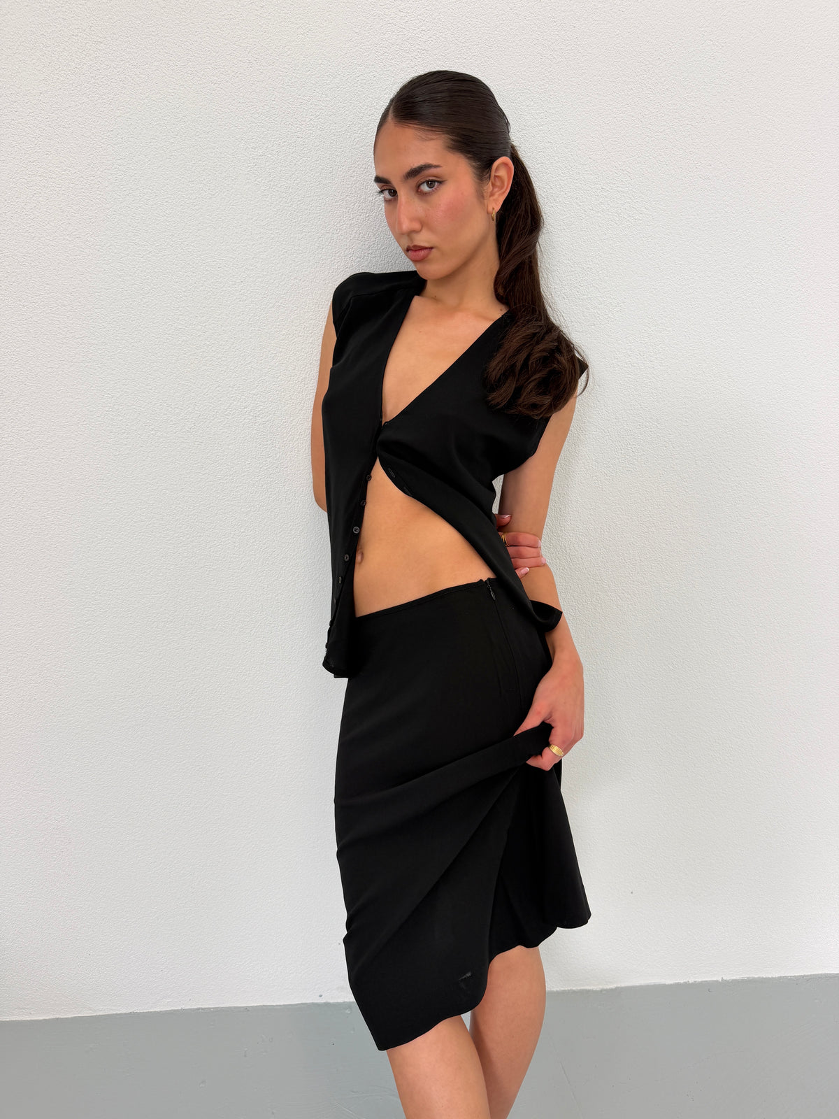 jil sander 1990s black sleeveless skirt set
