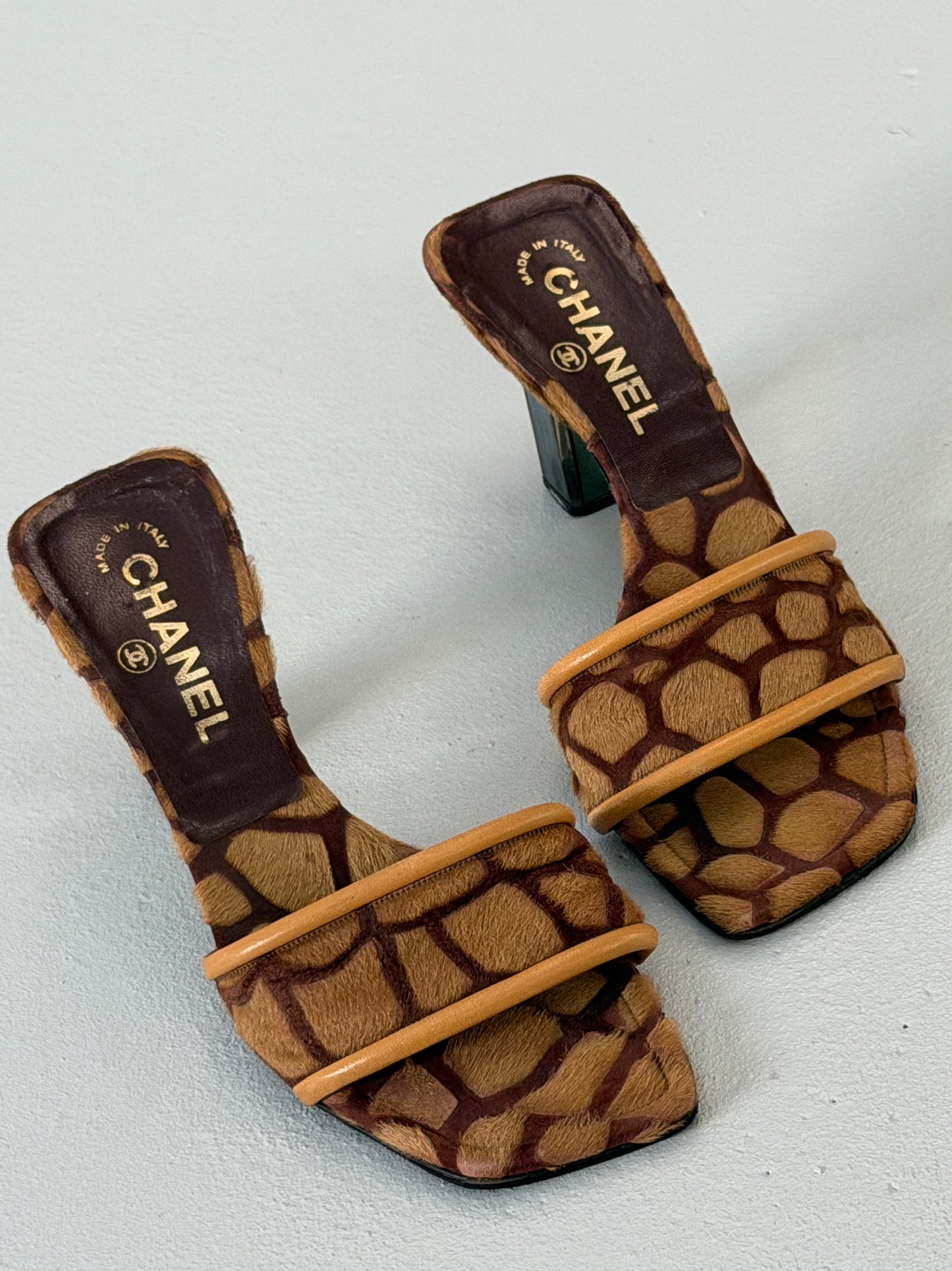 chanel 2000s giraffe calf hair heels