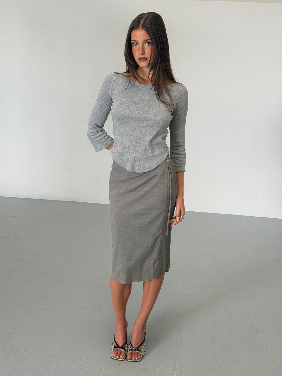 louis vuitton spring 2003 by marc jacobs grey wool-blend asymmetric skirt