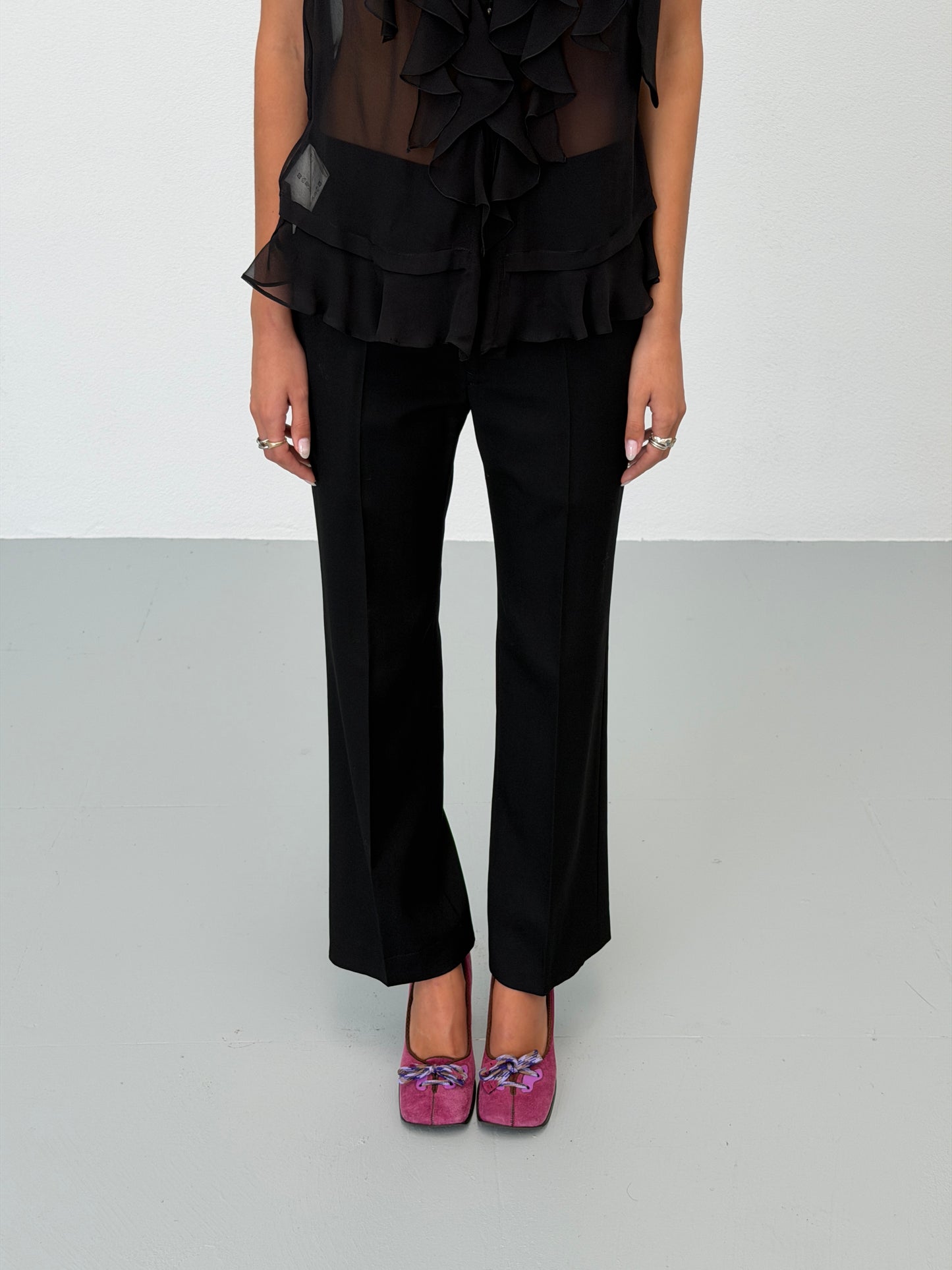 yohji yamamoto 1990s black center press straight trousers