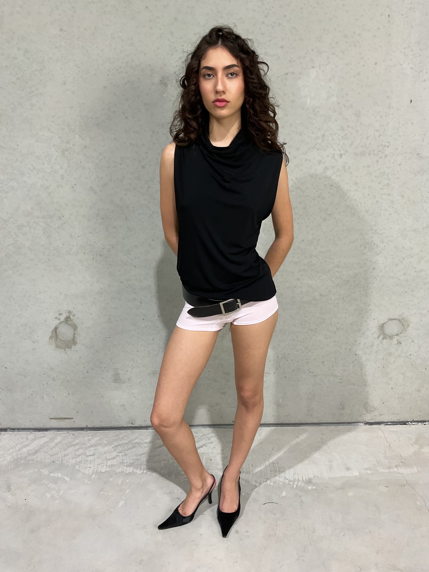 italian raw hem cowl neck top
