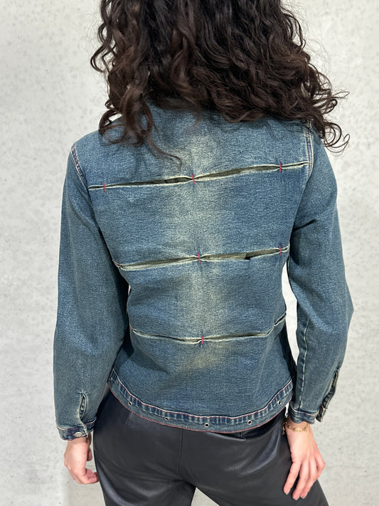 vintage pleated denim jacket