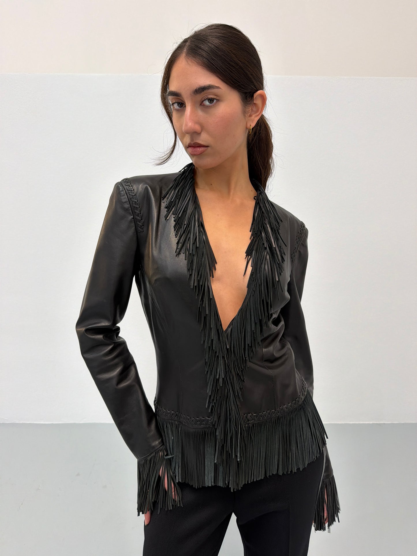 (reserved) gianni versace spring summer 2002 leather fringe jacket