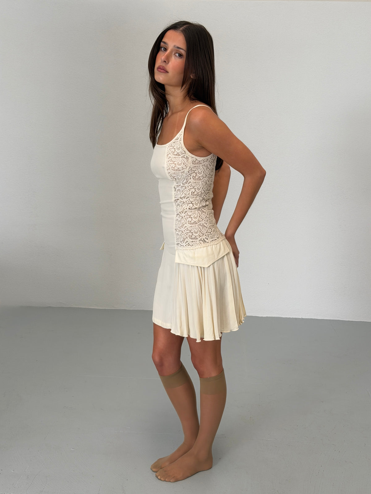 (archival) gianni versace couture spring 1994 ivory lace panel camisole dress