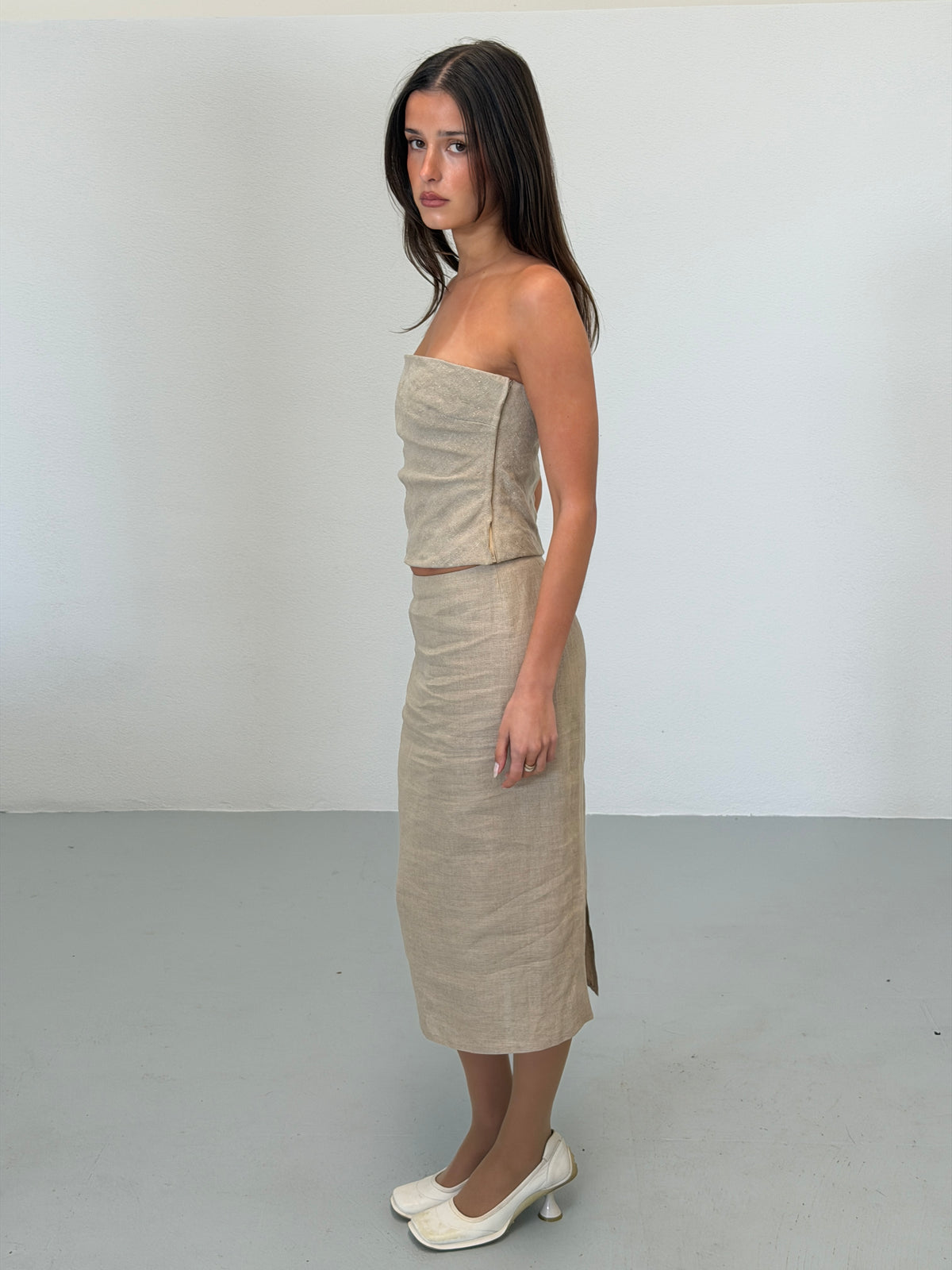 (rare) prada spring 1998 grey linen maxi skirt