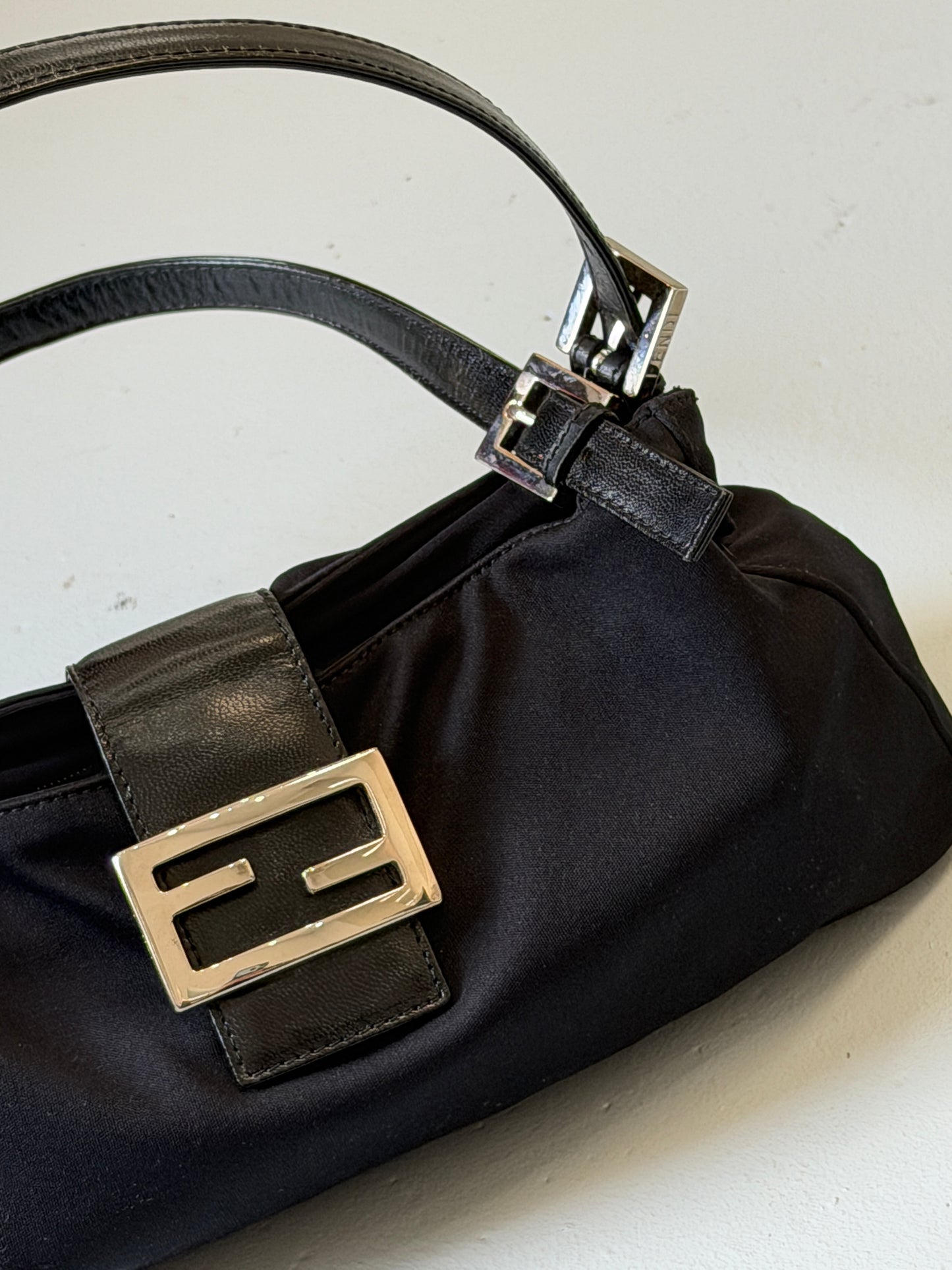 (rare) fendi mamma baguette black jersey shoulder bag