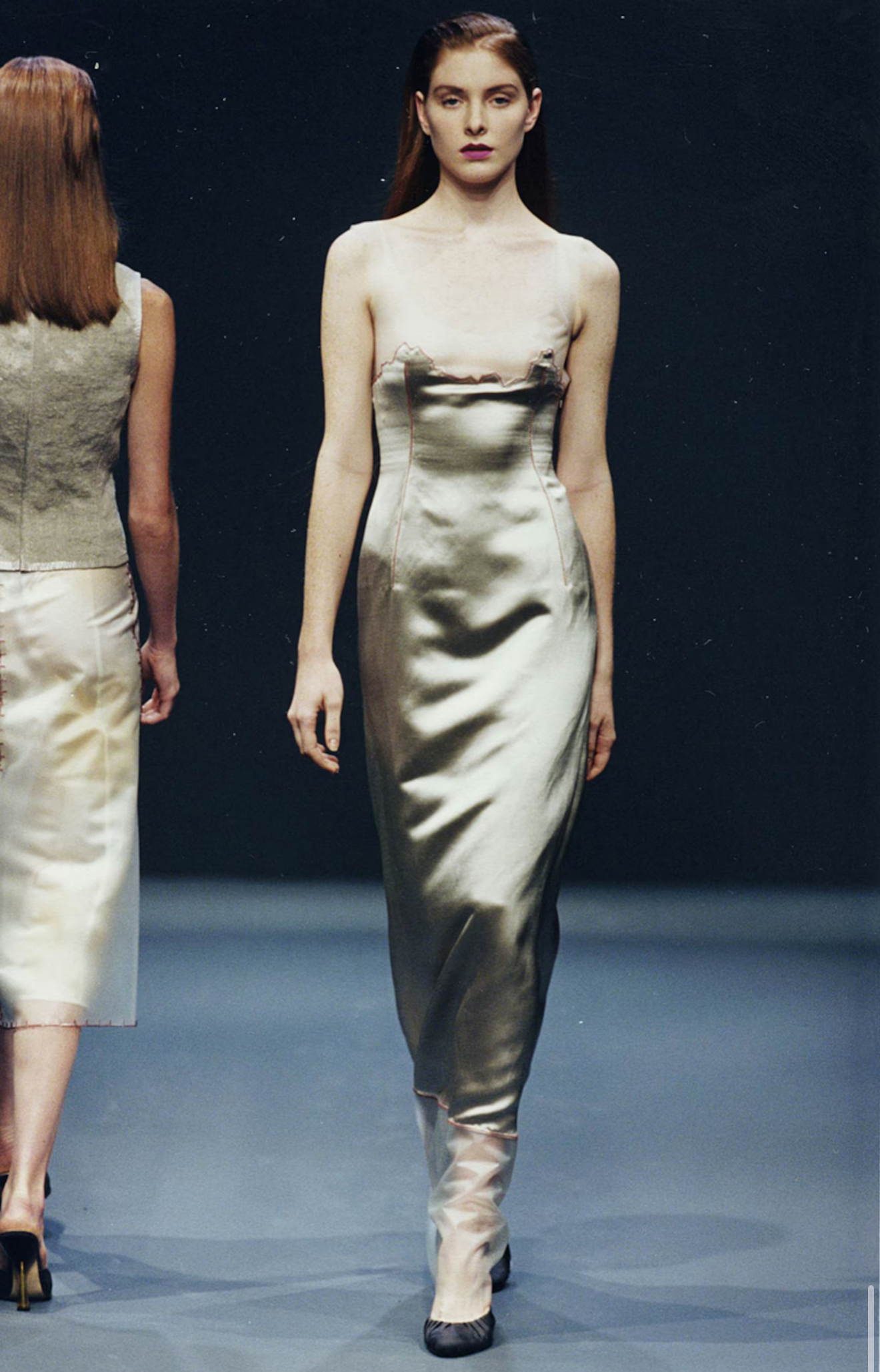 (rare) prada spring summer 1998 runway silk latex midi dress