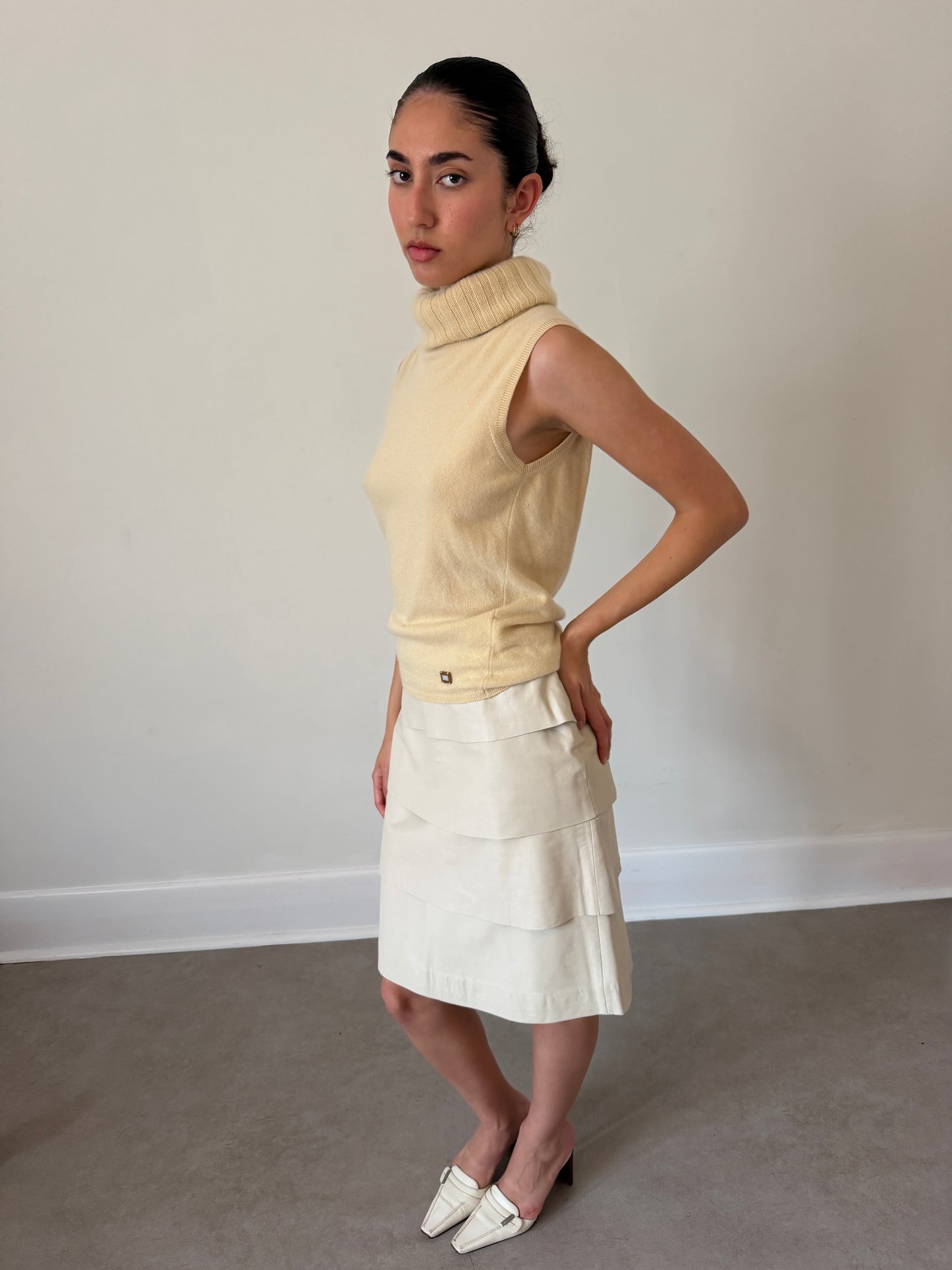balmain 90s leather gathered skirt