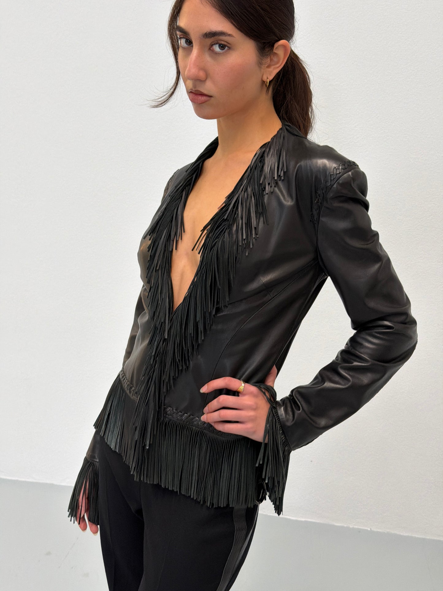 (reserved) gianni versace spring summer 2002 leather fringe jacket